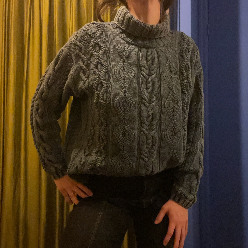 Liz Claiborne Cable Knit Turtleneck Sweater - Blue